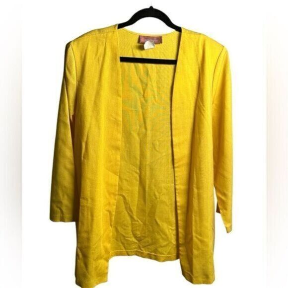 Vintage 80s Worthington Plus Size Yellow Long Sleeve Open Front Jacket - Size 18 - Picture 1 of 3